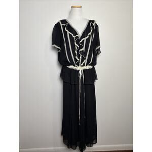 Robbie Bee Whimsigoth Midi Dress Plus Size 18W Black Chiffon Coquette Fairy Lace